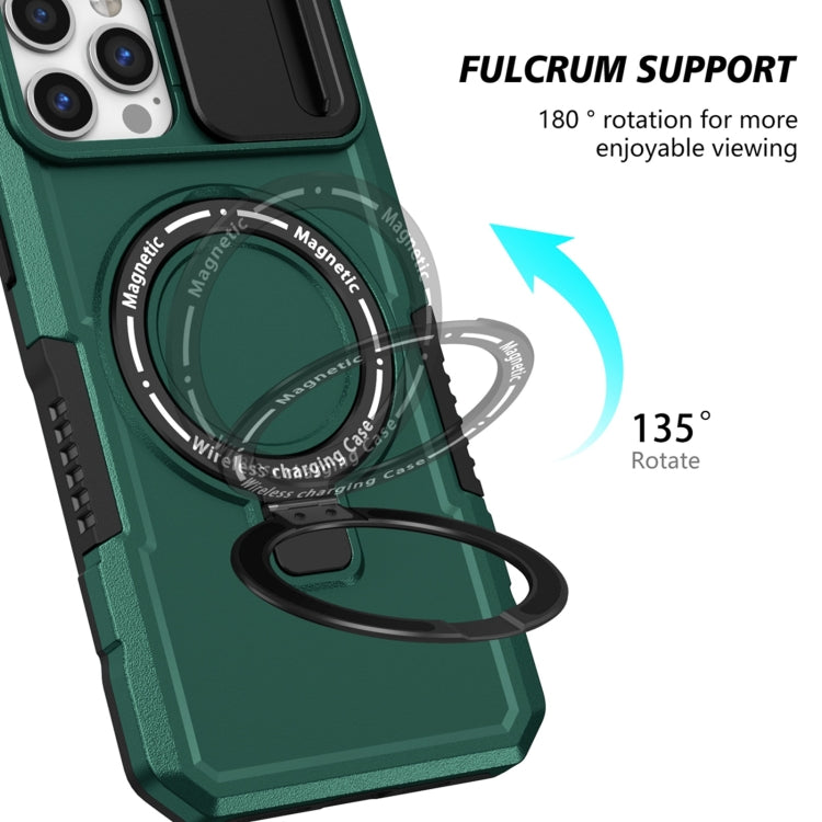 For iPhone 12 Pro Max Sliding Camshield Magsafe Holder TPU Hybrid PC Phone Case(Deep Green) - iPhone 12 Pro Max Cases by buy2fix | Online Shopping UK | buy2fix