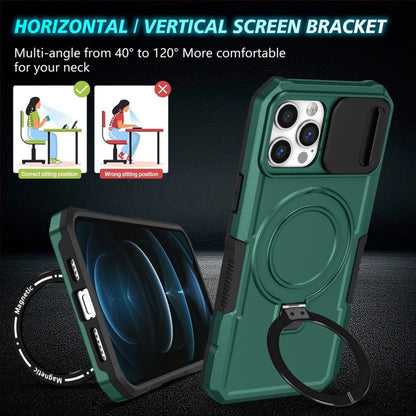 For iPhone 12 Pro Max Sliding Camshield Magsafe Holder TPU Hybrid PC Phone Case(Deep Green) - iPhone 12 Pro Max Cases by buy2fix | Online Shopping UK | buy2fix