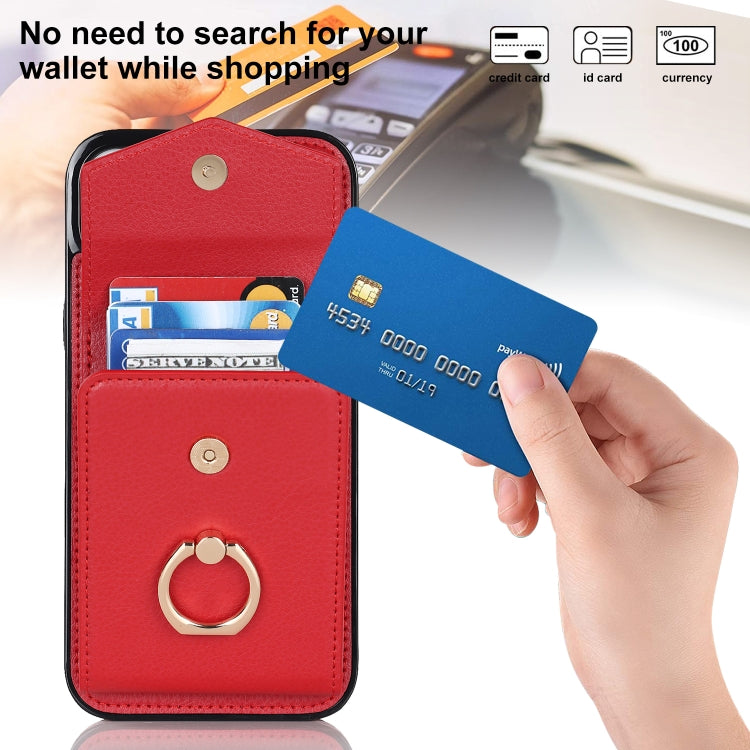 For iPhone 15 Pro Max Ring Holder RFID Card Slot Phone Case(Red) - iPhone 15 Pro Max Cases by buy2fix | Online Shopping UK | buy2fix