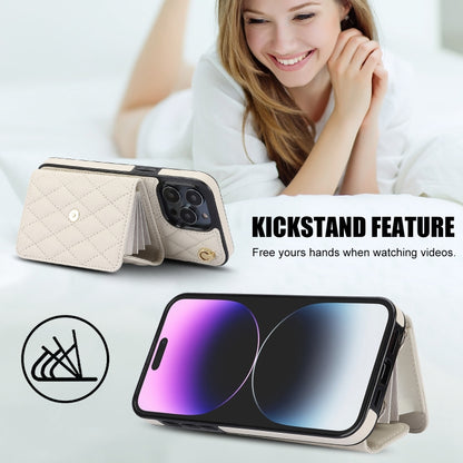 For iPhone 15 Pro Max Crossbody Rhombic Horizontal Wallet Leather Phone Case(White) - iPhone 15 Pro Max Cases by buy2fix | Online Shopping UK | buy2fix