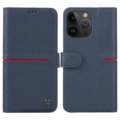 For iPhone 15 Pro GEBEI Top-grain Horizontal Flip Leather Phone Case(Blue) - iPhone 15 Pro Cases by GEBEI | Online Shopping UK | buy2fix