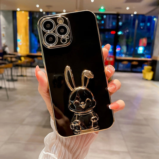 For iPhone 15 Pro Max Plating Rabbit Holder Phone Case(Black) - iPhone 15 Pro Max Cases by buy2fix | Online Shopping UK | buy2fix