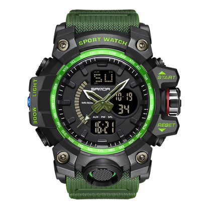 SANDA 3132 Men Multifunctional Waterproof Luminous Sports Watch(Black Green) - Silicone Strap Watches by SANDA | Online Shopping UK | buy2fix