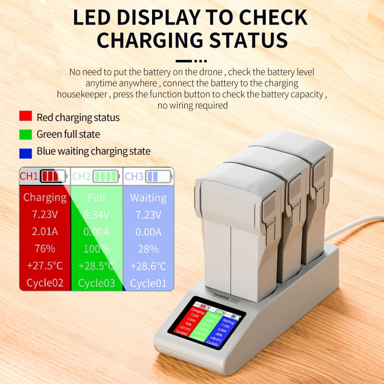 For DJI Mini 4 Pro / Mini 3/ Mini 3 Pro STARTRC 3 in 1 Charging Butler Battery Charger with Screen(Grey) - Charger by STARTRC | Online Shopping UK | buy2fix