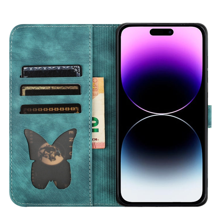 For iPhone 15 Pro Max Butterfly Cat Embossing Flip Leather Phone Case(Wathet) - iPhone 15 Pro Max Cases by buy2fix | Online Shopping UK | buy2fix