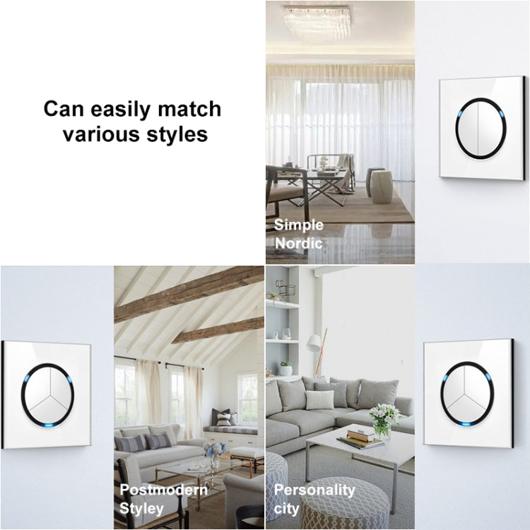 86mm Round LED Tempered Glass Switch Panel, White Round Glass, Style:One Open Dual Control - Consumer Electronics by buy2fix | Online Shopping UK | buy2fix