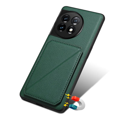 For OnePlus 11 5G Denior Imitation Calf Leather Back Phone Case with Holder(Green) - OnePlus Cases by Denior | Online Shopping UK | buy2fix