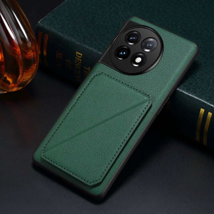 For OnePlus 11 5G Denior Imitation Calf Leather Back Phone Case with Holder(Green) - OnePlus Cases by Denior | Online Shopping UK | buy2fix