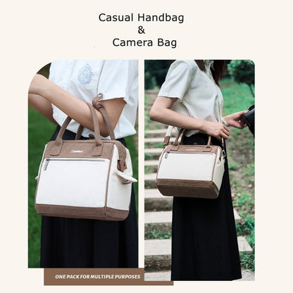 Cwatcun D112 Contrast Canvas Camera Bag One-shoulder Cross-body Tote Bag, Size:24.5 x 30 x 15.5cm(Brown) - Strap Satchel by Cwatcun | Online Shopping UK | buy2fix