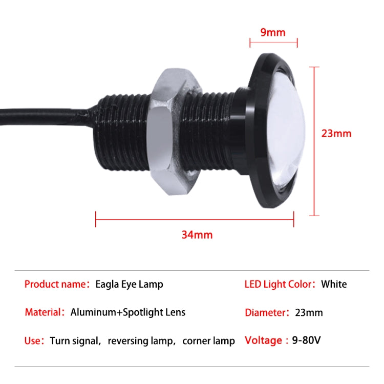 10 PCS 23mm 1.5W DC9-80V Motorcycle Eagle Eye Light Single Lens(White Light) - Eagle Eye Lights by buy2fix | Online Shopping UK | buy2fix