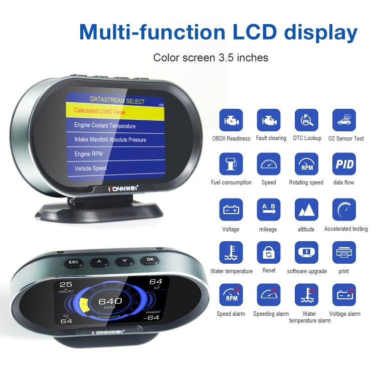 KONNWEI KW206 2 in 1 OBDII / EOBD12V Car Fault Scanner + 3.5 inch LCD Monitor - Code Readers & Scan Tools by KONNWEI | Online Shopping UK | buy2fix