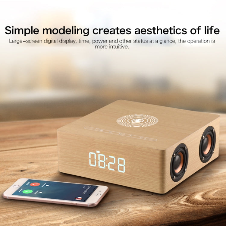 Q5A Multifunctional Wooden Touch Clock Display Wireless Charging Bluetooth Speaker, Support TF Card & U Disk & 3.5mm AUX(Yellow Wood) - Desktop Speaker by buy2fix | Online Shopping UK | buy2fix