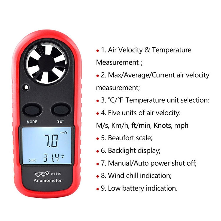 Wintact WT816 Digital Electronic Thermometer Anemometer - Tachometers & Anemometer by Wintact | Online Shopping UK | buy2fix