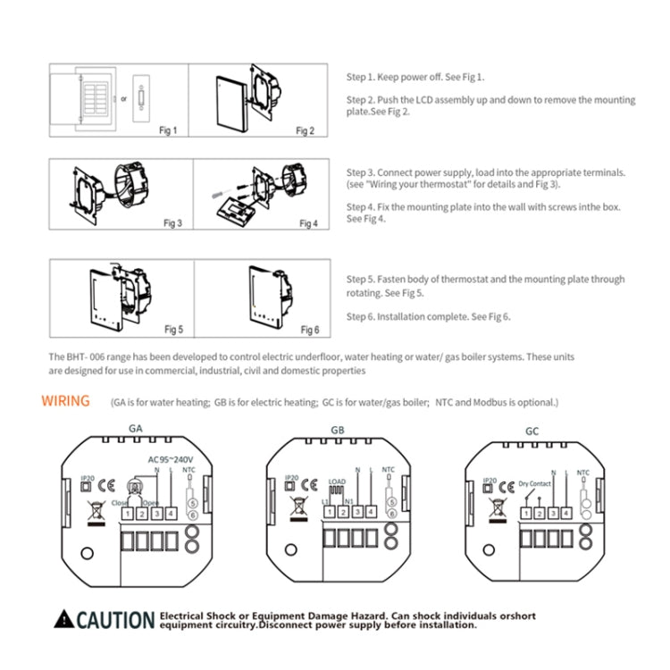 BHT-006GCLW 95-240V AC 5A Smart Home Heating Thermostat for EU Box, Control Boiler Heating with Only Internal Sensor, WiFi (White) - Consumer Electronics by buy2fix | Online Shopping UK | buy2fix