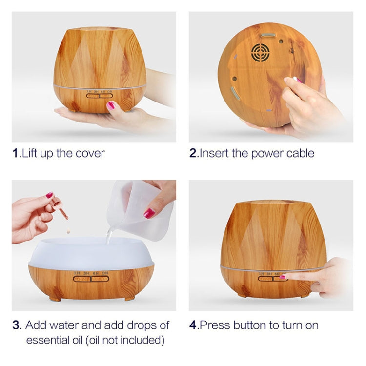 Diamond Wood Grain Remote Control Ultrasonic Humidifier Aromatherapy Machine Automatic Alcohol Sprayer with LED Lights, Capacity: 400mL, AU Plug (Light Wood Color) - Home & Garden by buy2fix | Online Shopping UK | buy2fix