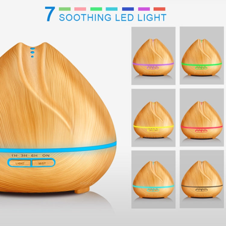 Peach Shape Wood Grain Remote Control Ultrasonic Humidifier Aromatherapy Machine Automatic Alcohol Sprayer with LED Lights, Capacity: 400mL, US Plug (Light Wood Color) - Home & Garden by buy2fix | Online Shopping UK | buy2fix