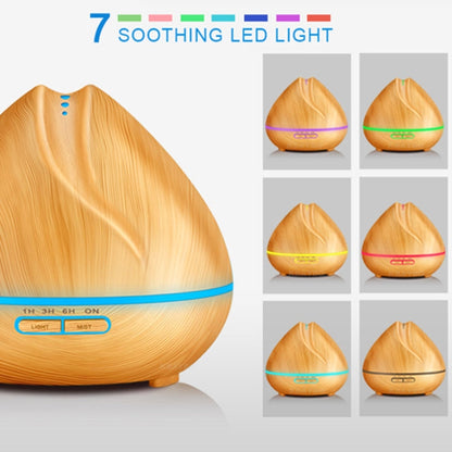 Peach Shape Wood Grain Remote Control Ultrasonic Humidifier Aromatherapy Machine Automatic Alcohol Sprayer with LED Lights, Capacity: 400mL, US Plug (Light Wood Color) - Home & Garden by buy2fix | Online Shopping UK | buy2fix