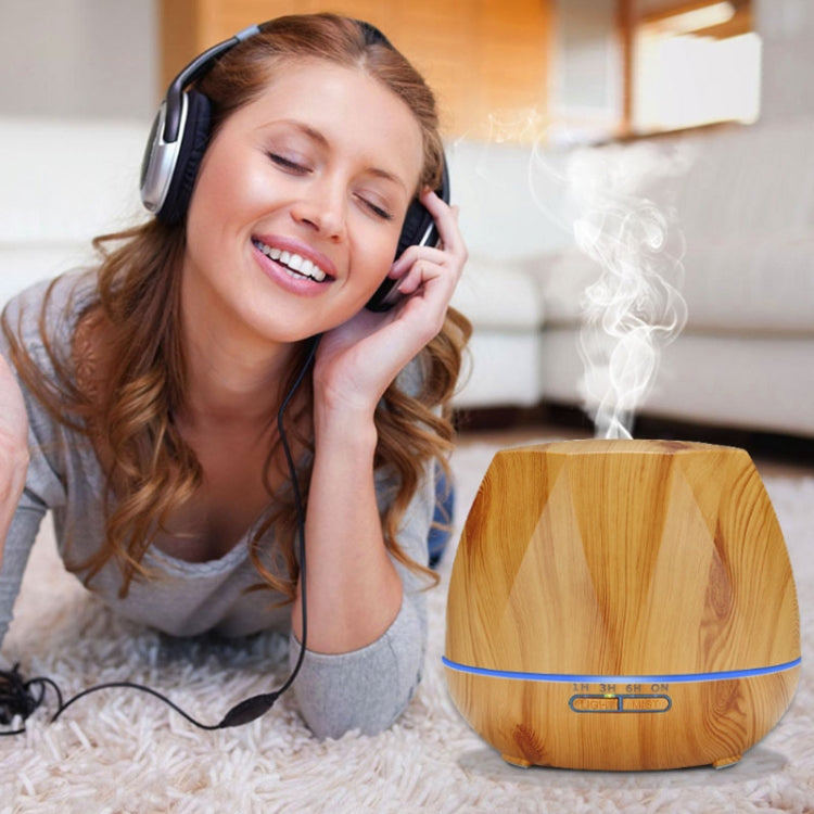 Diamond Wood Grain Remote Control Ultrasonic Humidifier Aromatherapy Machine Automatic Alcohol Sprayer with LED Lights, Capacity: 400mL, UK Plug (Light Wood Color) - Home & Garden by buy2fix | Online Shopping UK | buy2fix