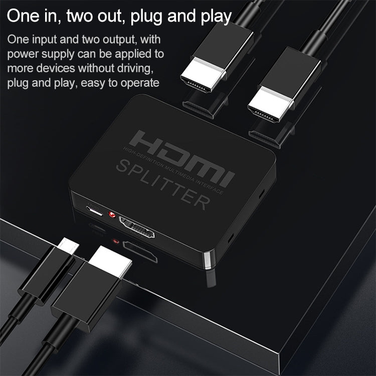 1x2 Mini HDMI Amplifier Splitter, Support 3D & 4K x 2K (Black) - Splitter by buy2fix | Online Shopping UK | buy2fix