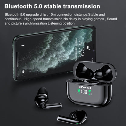 awei T29P Bluetooth V5.0 LED Digital Display Ture Wireless Sports IPX4 Waterproof TWS Headset with Charging Case - TWS Earphone by awei | Online Shopping UK | buy2fix