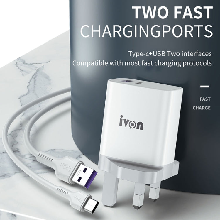 IVON AD52 18W USB-C / Type-C + USB Dual Port PD Fast Charge(US Plug) - Apple Accessories by IVON | Online Shopping UK | buy2fix