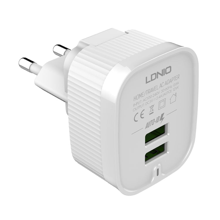 LDNIO A201 2.4A Dual USB Charging Head Travel Direct Charge Mobile Phone Adapter Charger With 8 Pin Data Cable(EU Plug) - Apple Accessories by LDNIO | Online Shopping UK | buy2fix