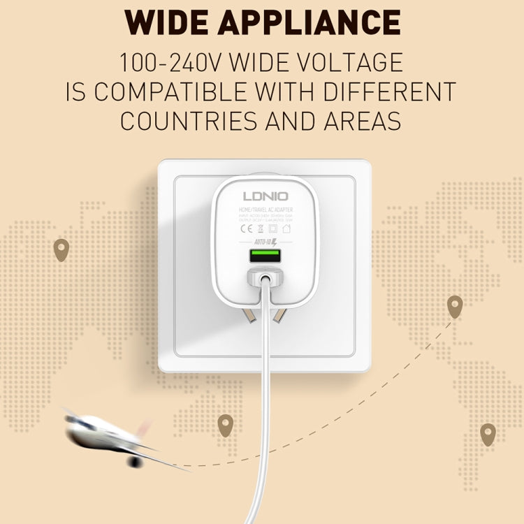 LDNIO A201 2.4A Dual USB Charging Head Travel Direct Charge Mobile Phone Adapter Charger With 8 Pin Data Cable (US Plug) - USB Charger by LDNIO | Online Shopping UK | buy2fix