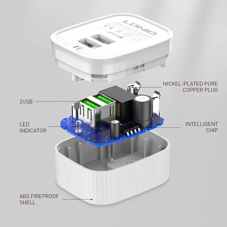 LDNIO A201 2.4A Dual USB Charging Head Travel Direct Charge Mobile Phone Adapter Charger With Micro USB Data Cable(US Plug) - Apple Accessories by LDNIO | Online Shopping UK | buy2fix