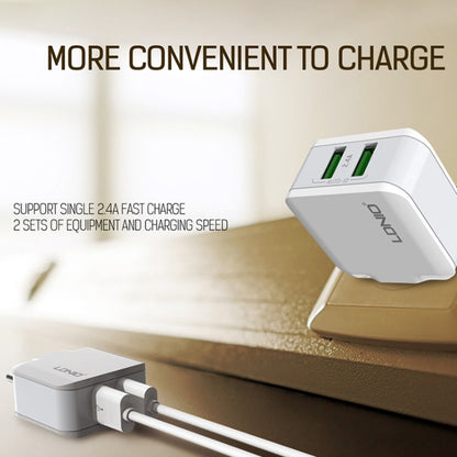 LDNIO A2201 2.4A Dual USB Charging Head Travel Direct Charge Mobile Phone Adapter Charger With Type-C Data Cable (US Plug) - USB Charger by LDNIO | Online Shopping UK | buy2fix