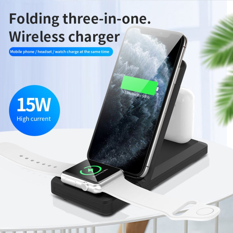 H6 3 in 1 Portable Folding Wireless Charger for iPhone + iWatch + AirPods(Black) - Apple Accessories by buy2fix | Online Shopping UK | buy2fix