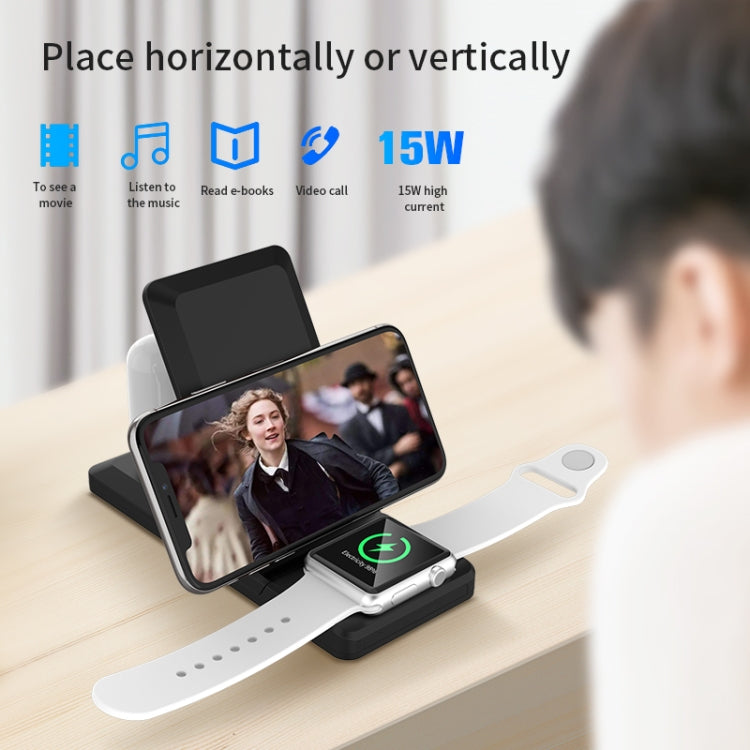 H6 3 in 1 Portable Folding Wireless Charger for iPhone + iWatch + AirPods(Black) - Apple Accessories by buy2fix | Online Shopping UK | buy2fix