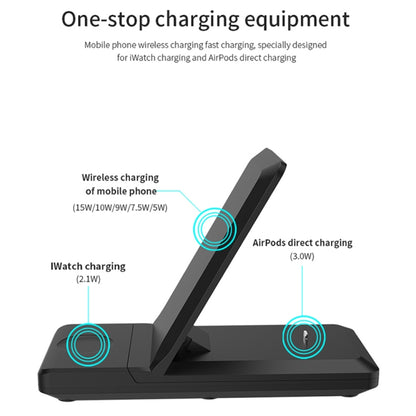 H6 3 in 1 Portable Folding Wireless Charger for iPhone + iWatch + AirPods(Black) - Apple Accessories by buy2fix | Online Shopping UK | buy2fix