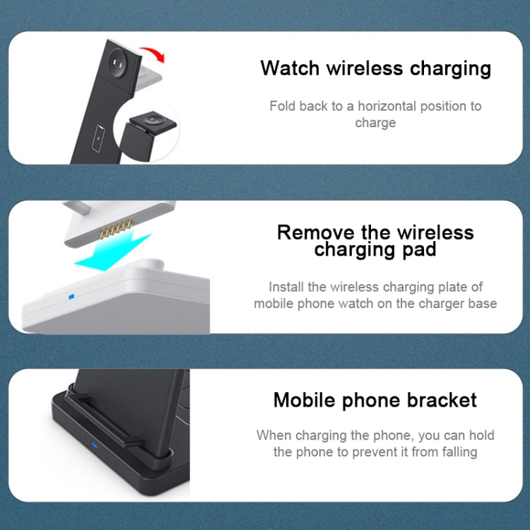 HQ-UD21 3 in 1 Folding Mobile Phone Watch Multi-Function Charging Stand Wireless Charger for iPhones & Apple Watch & Airpods (White) - Apple Accessories by buy2fix | Online Shopping UK | buy2fix