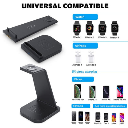 HQ-UD21 3 in 1 Folding Mobile Phone Watch Multi-Function Charging Stand Wireless Charger for iPhones & Apple Watch & Airpods (Black) - Apple Accessories by buy2fix | Online Shopping UK | buy2fix