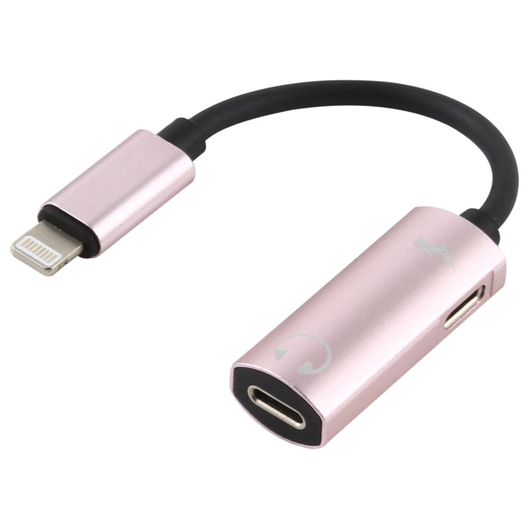 2 in 1 8 Pin Male to Dual 8 Pin Female Charging and Listening to Music Audio Earphone Adapter, Compatible with All IOS Systems(Rose Gold) - Earphone Adapter by buy2fix | Online Shopping UK | buy2fix