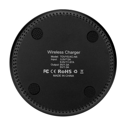 TOVYS-KC-N5 9V 1A Output Frosted Round Wire Qi Standard Fast Charging Wireless Charger, Cable Length: 1m(Black) - Wireless Charger by buy2fix | Online Shopping UK | buy2fix