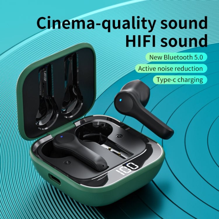 K08 Wireless Bluetooth 5.0 Noise Cancelling Stereo Binaural Earphone with Charging Box & LED Digital Display (Green) - Bluetooth Earphone by buy2fix | Online Shopping UK | buy2fix