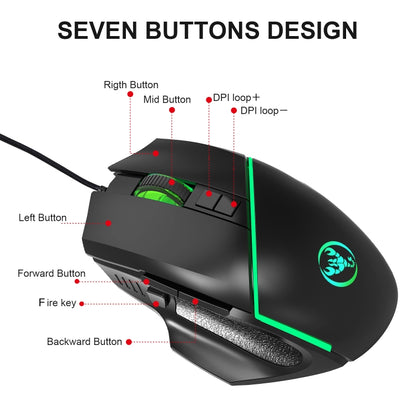 HXSJ A876 Wired Mouse Colorful Synchronous Light Emission 6400dpi Adjustable Light Gaming Mouse, Length: 150cm - Wired Mice by HXSJ | Online Shopping UK | buy2fix
