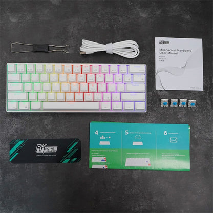 RK61 61 Keys Bluetooth / 2.4G Wireless / USB Wired Three Modes Blue Switch Tablet Mobile Gaming Mechanical Keyboard with RGB Backlight, Cable Length: 1.5m (White) - Wired Keyboard by buy2fix | Online Shopping UK | buy2fix