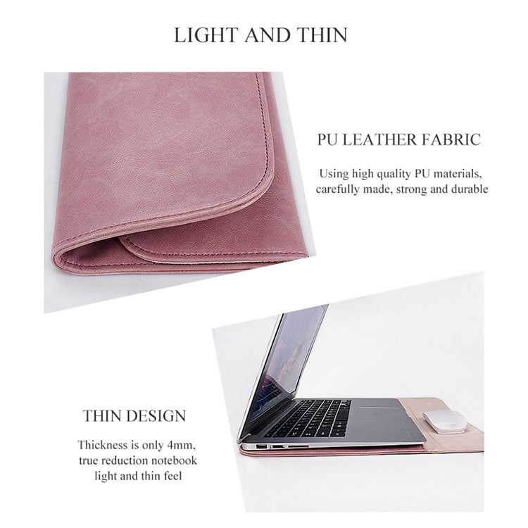 PU01S PU Leather Horizontal Invisible Magnetic Buckle Laptop Inner Bag for 14.1 inch laptops (Pink) - 14.1 inch by buy2fix | Online Shopping UK | buy2fix