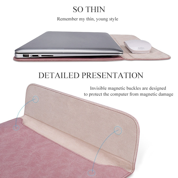 PU01S PU Leather Horizontal Invisible Magnetic Buckle Laptop Inner Bag for 14.1 inch laptops, with Small Bag (Pink) - 14.1 inch by buy2fix | Online Shopping UK | buy2fix