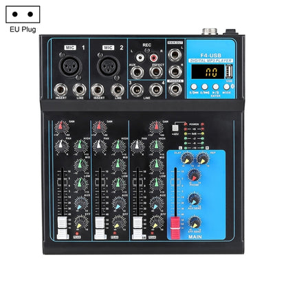 F4 Home 4-channel Bluetooth USB Reverb Mixer, EU Plug (Black) - Consumer Electronics by buy2fix | Online Shopping UK | buy2fix