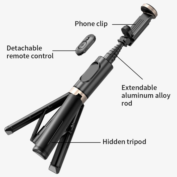 Q12 Hidden Design Reinforced Bluetooth Remote Control Tripod Selfie Stick (Black) - Consumer Electronics by buy2fix | Online Shopping UK | buy2fix