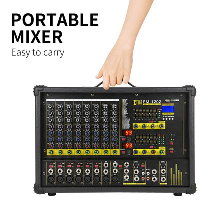 XTUGA PM1202 900W 10 Channel Stage Power Mixer 24Bit Multil-FX Processor Dual 99 DSP Effect DJ Amplifier (UK Plug) - Live Sound Effects Processors by XTUGA | Online Shopping UK | buy2fix
