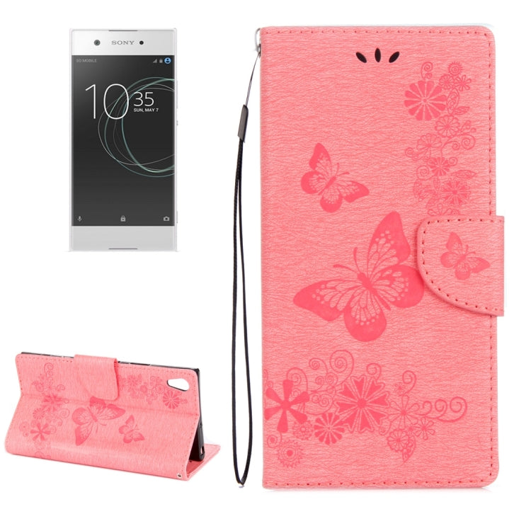 For Sony Xperia XA1 Pressed Flowers Butterfly Pattern Horizontal Flip Leather Case with Holder & Card Slots & Wallet(Pink) - Mobile Accessories by buy2fix | Online Shopping UK | buy2fix