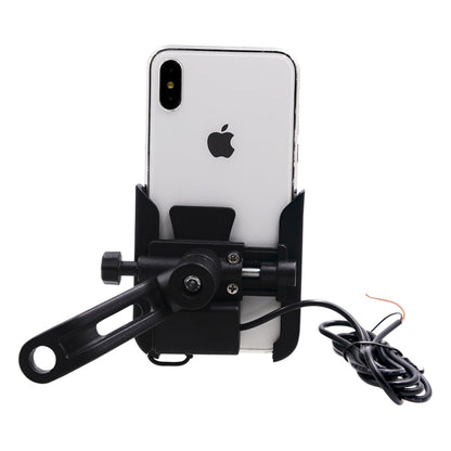 CS-856D1 Motorcycle Rotatable Chargeable Aluminum Alloy Mobile Phone Holder, Mirror Holder Version(Black) - Holder by buy2fix | Online Shopping UK | buy2fix