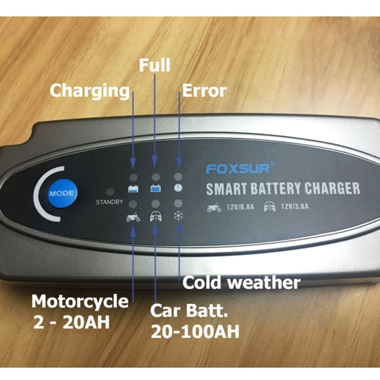 FOXSUR 0.8A / 3.6A 12V 5 Stage Charging Battery Charger for Car Motorcycle, US Plug - Battery Charger by FOXSUR | Online Shopping UK | buy2fix