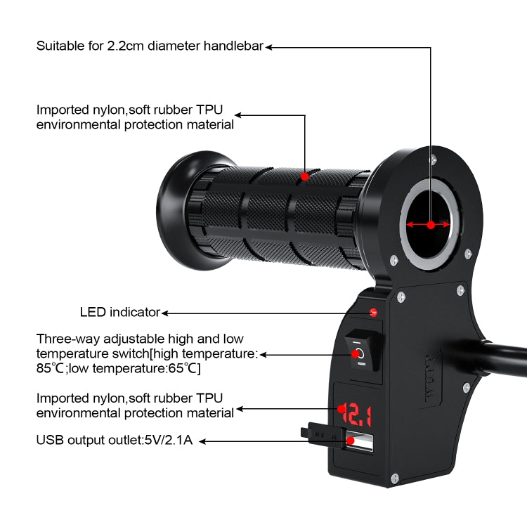 CS-503A1 Motorcycle Modified Electric Heating Hand Cover Heated Grip Handlebar with Digital Voltmeter(Red) - Grips by buy2fix | Online Shopping UK | buy2fix