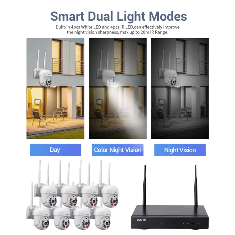 ESCAM WNK718 HD 3.0 Million Pixels 8-channel Wireless + 8IPC Wireless NVR Security System, UK Plug - Security by ESCAM | Online Shopping UK | buy2fix