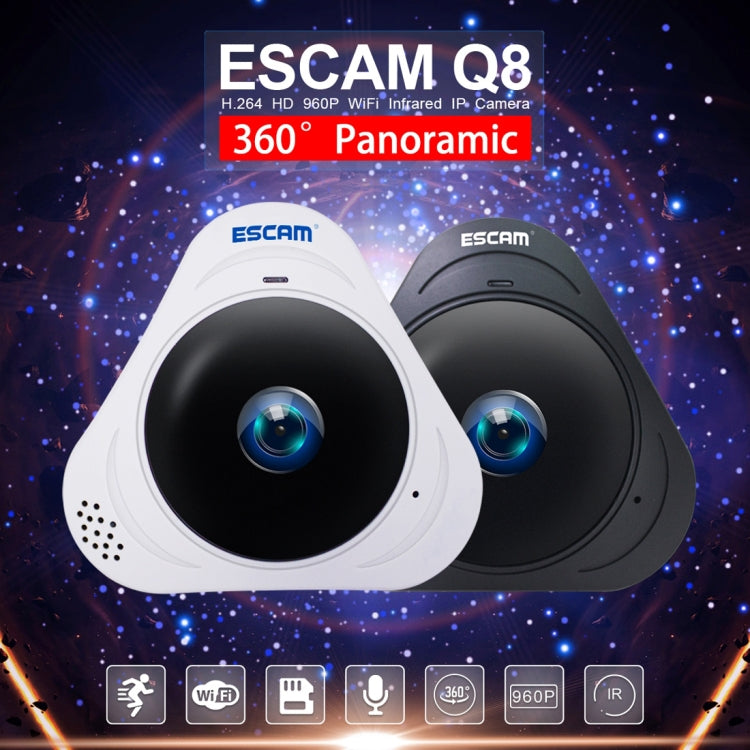 ESCAM Q8 960P 360 Degrees Fisheye Lens 1.3MP WiFi IP Camera, Support Motion Detection / Night Vision, IR Distance: 5-10m, UK Plug(White) - Security by ESCAM | Online Shopping UK | buy2fix